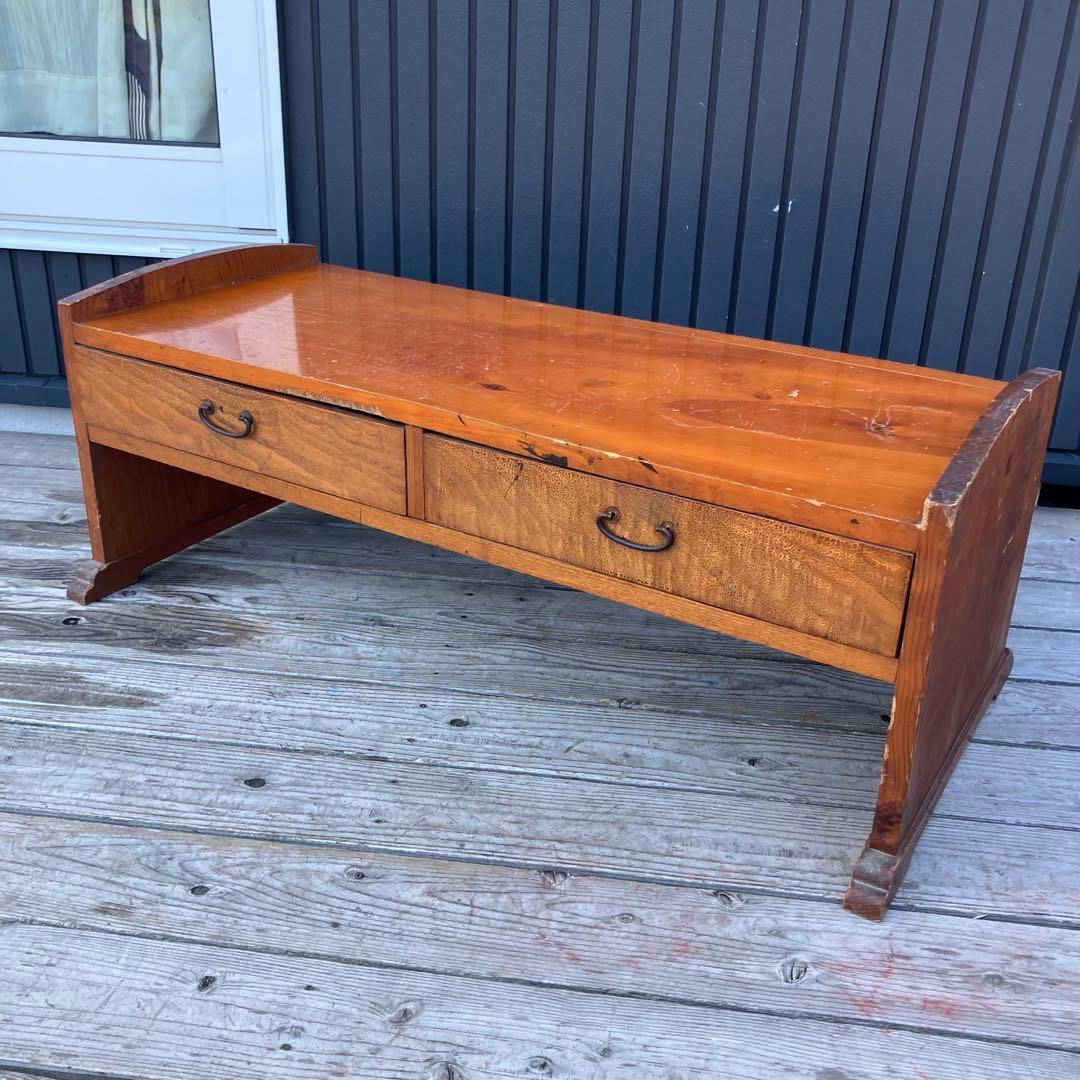 昭和レトロ ヴィンテージ 古家具 木製文机 引き出し付き座卓 書斎机 無垢材