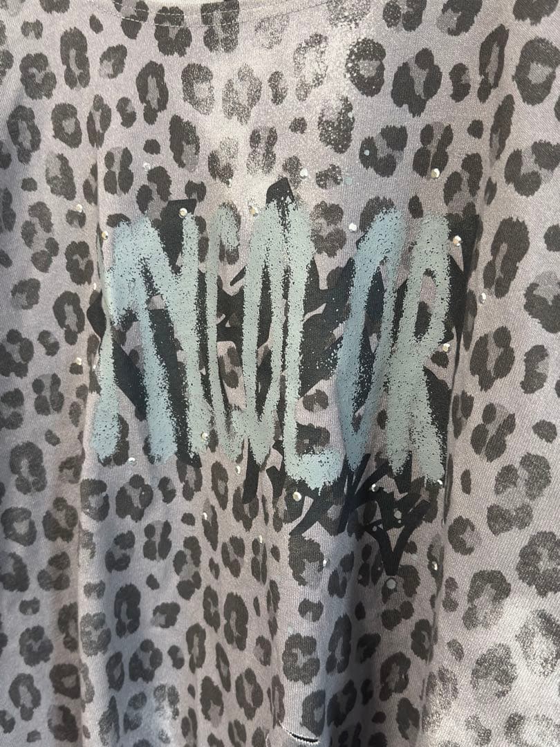 【GRANCY】 総柄ラインストーングラフィックロンＴ グレー Sサイズ