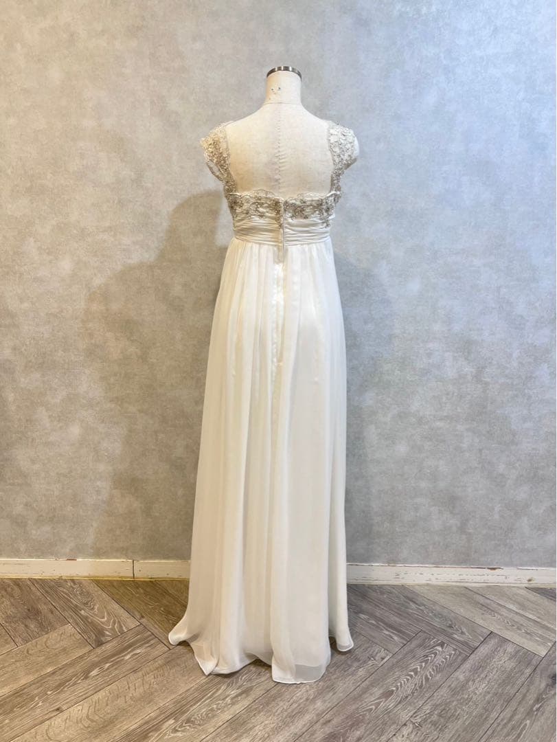 マタニティにも！ホワイトシフォンエンパイアウェディングドレス(YNS) 11号