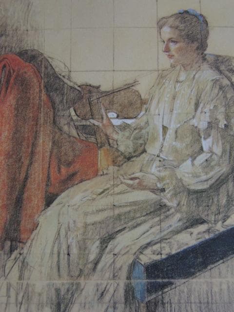 小磯良平、【リュートを持つ婦人像のエスキース】、希少な限定額装用画集画