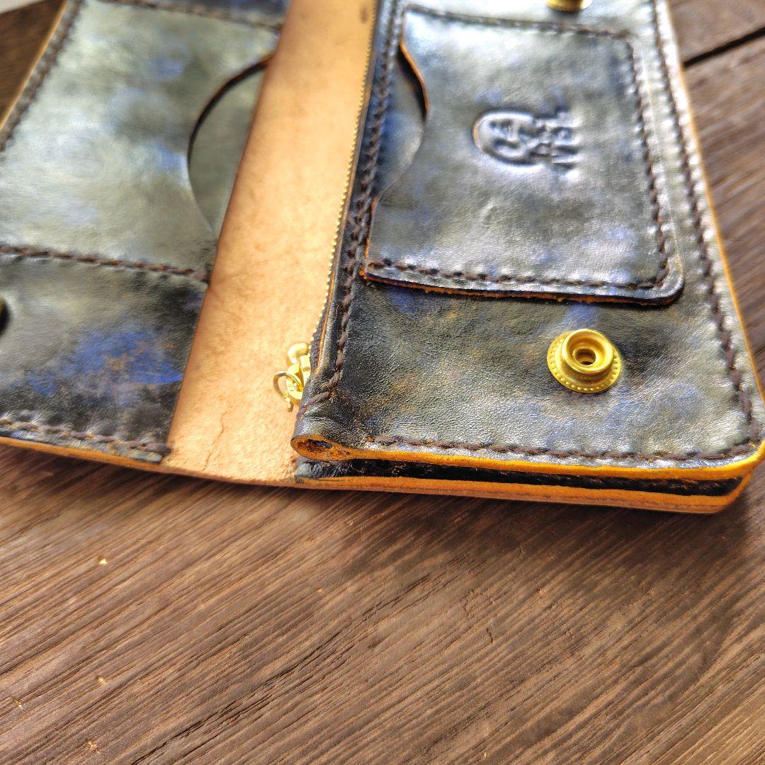 トラッカーウォレット 黒×コズミックブルー 手染め(77)