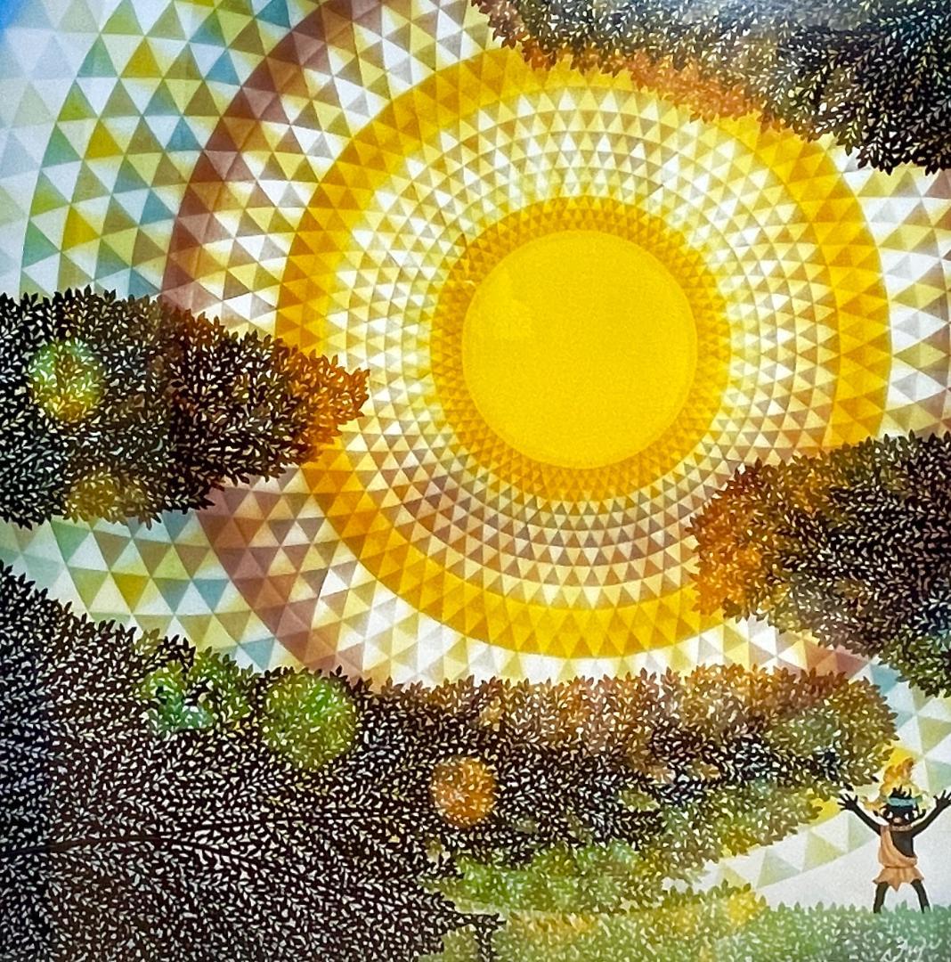 新品】藤城清治「太陽とコロポックル」ポスター 複製画　大サイズ額　48×48cm