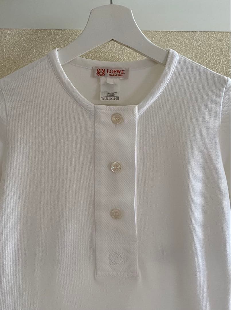 LOEWE ロエベ ヘンリーネックポロシャツ ホワイト 刺繍 サイズM