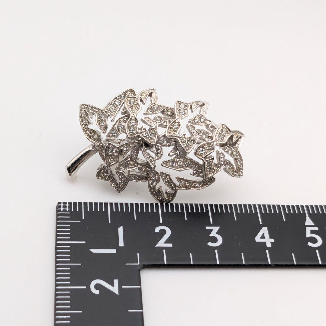 ディオール Dior ヴィンテージ リーフ ラインストーン シルバー ブローチ