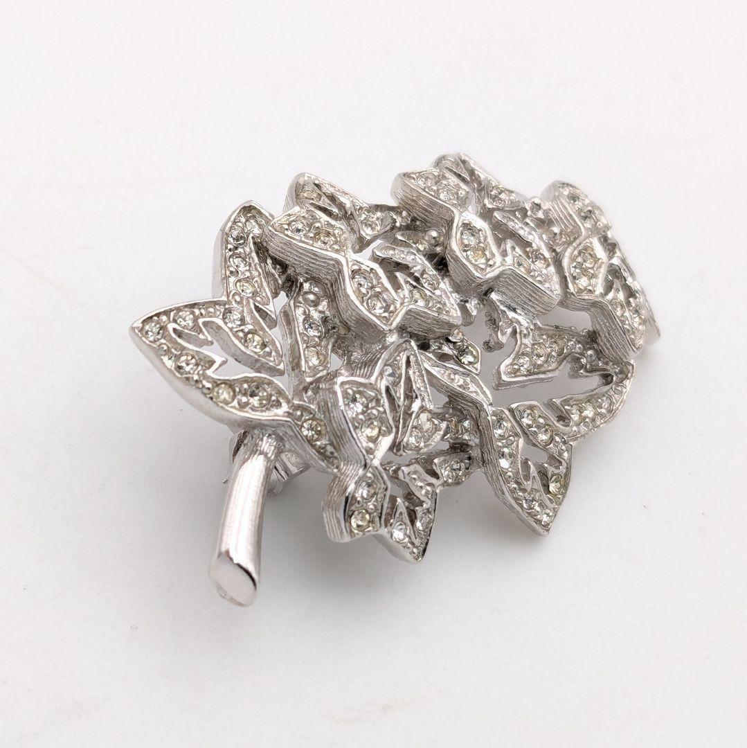 ディオール Dior ヴィンテージ リーフ ラインストーン シルバー ブローチ