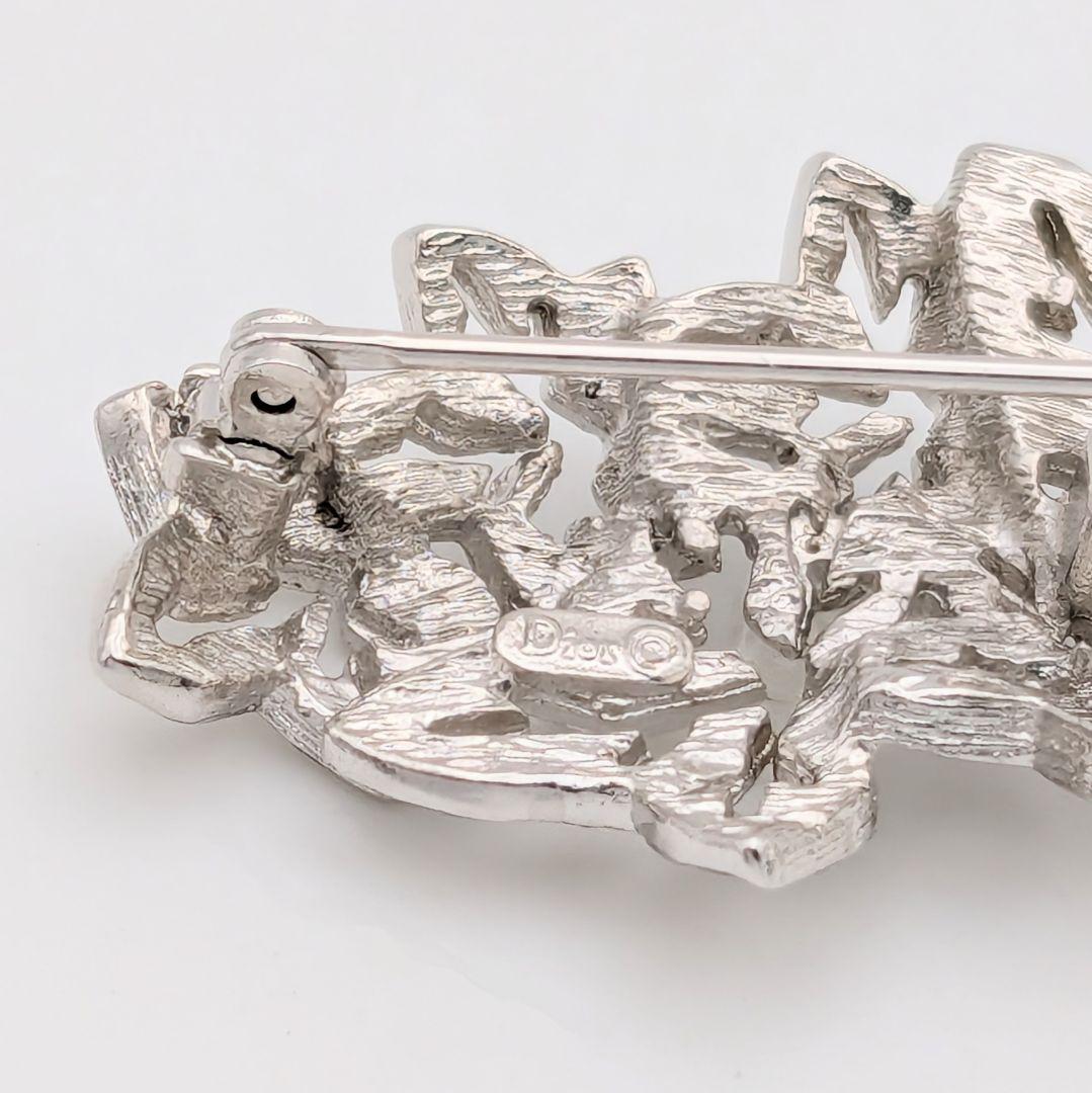 ディオール Dior ヴィンテージ リーフ ラインストーン シルバー ブローチ