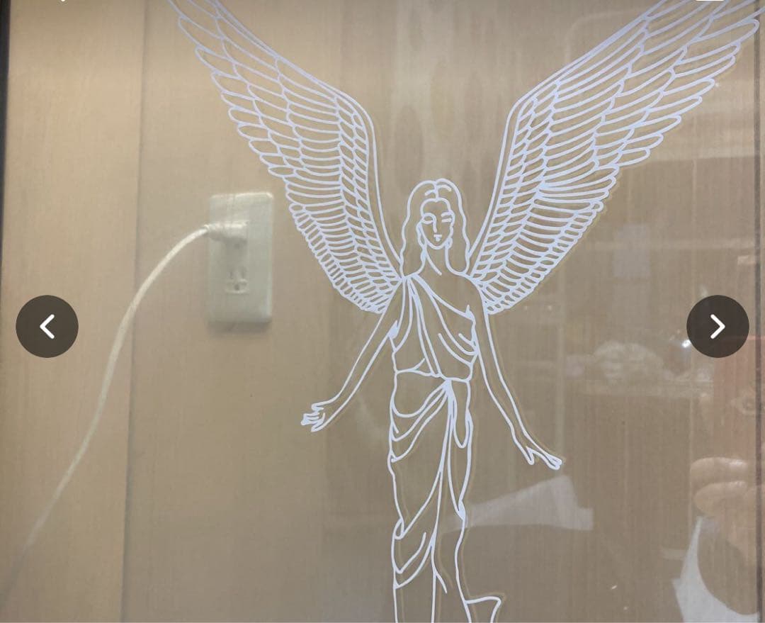 天使の翼デザイン ガラス絵　ディスプレー　照明付けパネル　0279KD