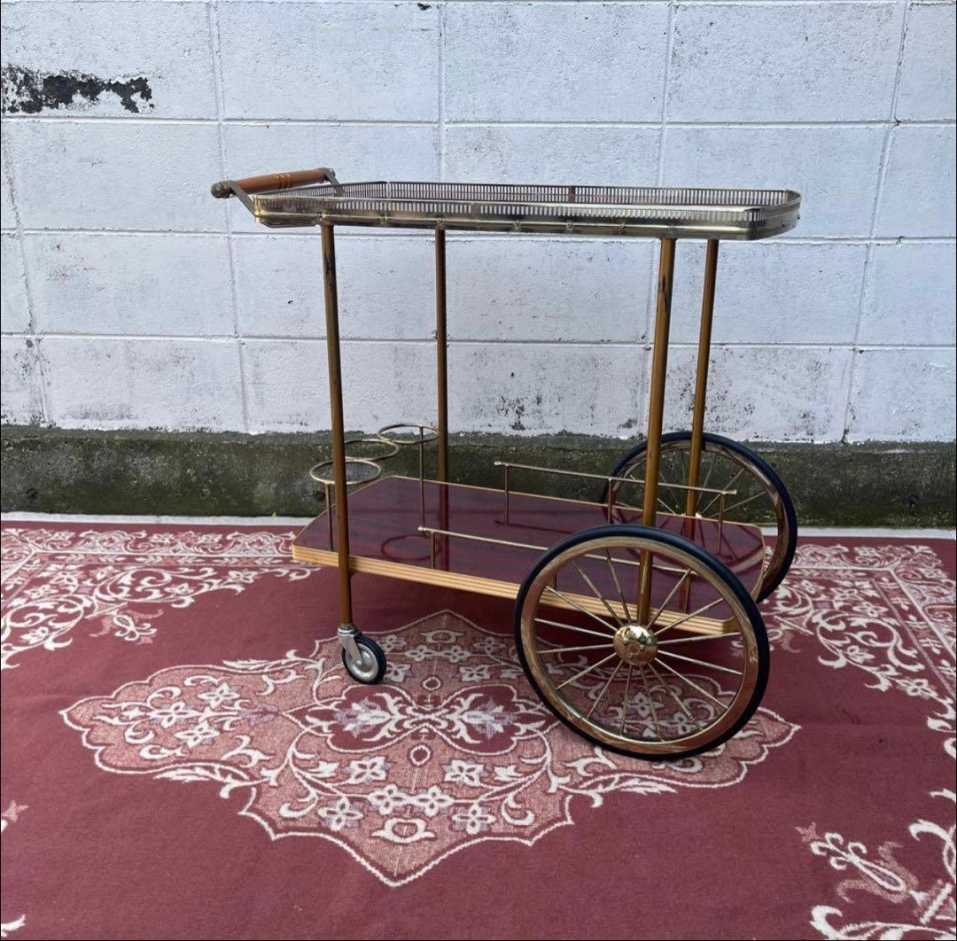 古家具 アンティークデザイン◾️キッチンワゴン 台車 木製ウッドハンドル