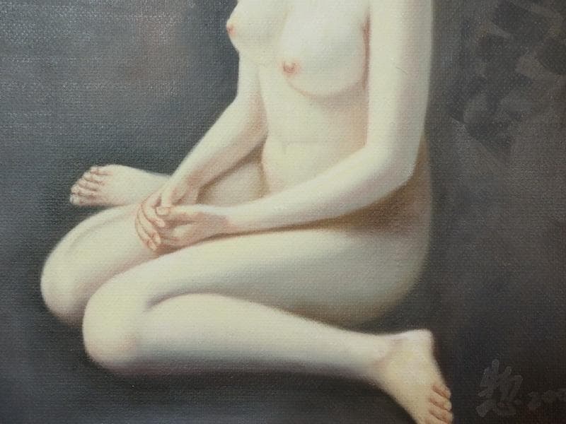 人物画　油絵　山田惣右衛門　麗　F6　額付き　手描き　肉筆