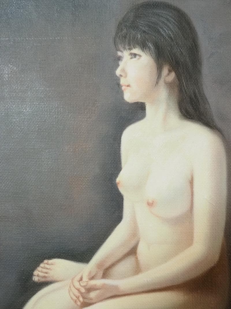 人物画　油絵　山田惣右衛門　麗　F6　額付き　手描き　肉筆