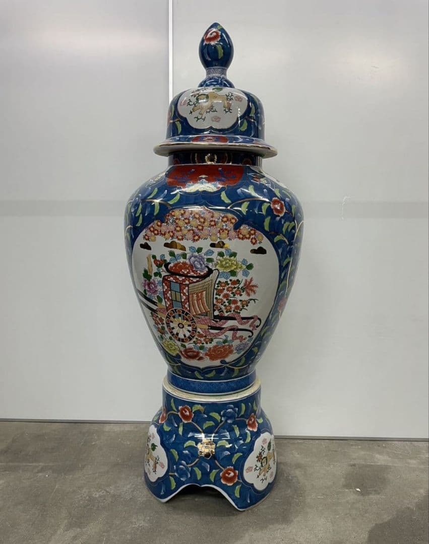 極上品 有田焼 沈香壷 特大約115cm 古許窯 染錦 金彩花鳥雉図 大壺 飾壷