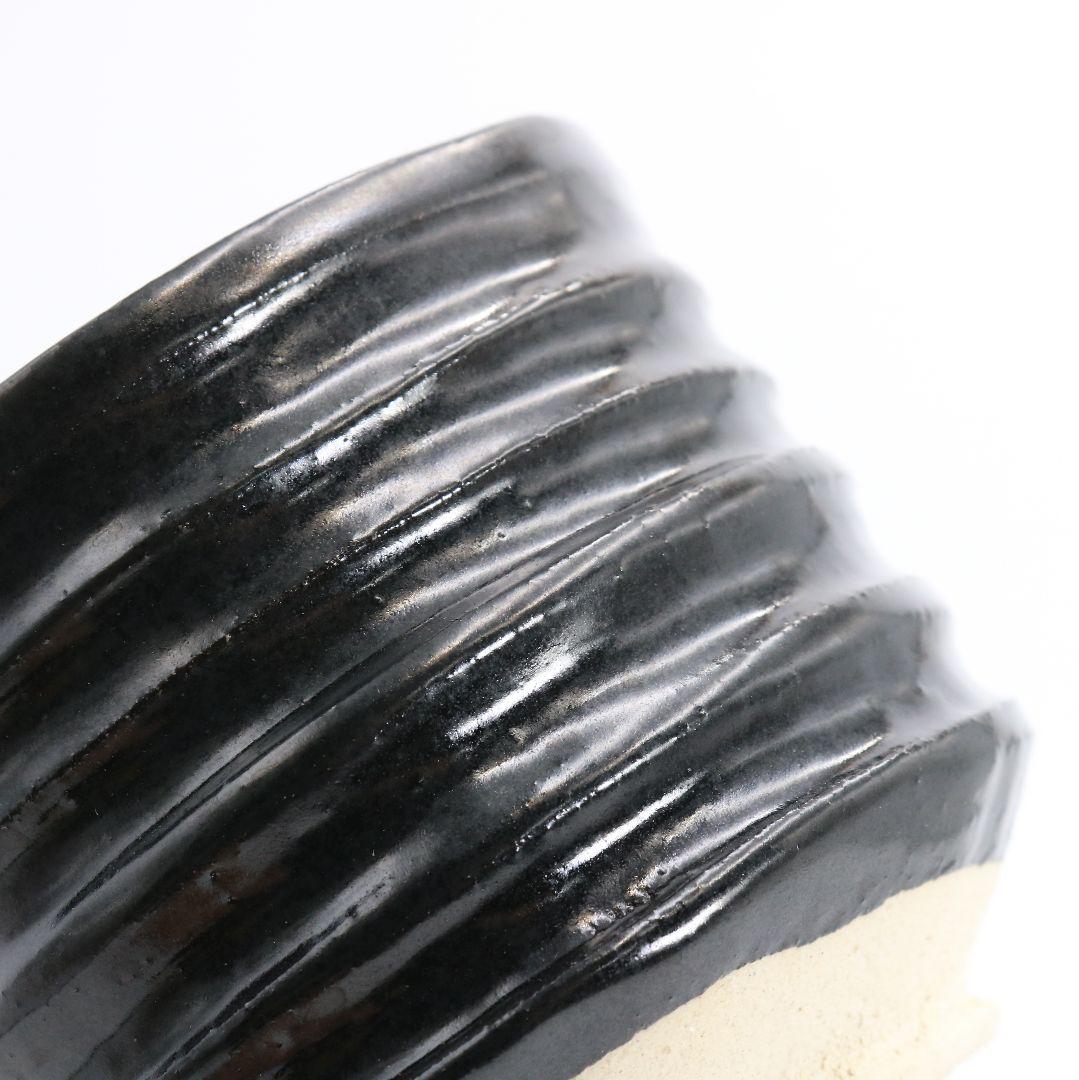 人間国宝 加藤唐九郎作 瀬戸黒 茶碗 茶道具　IX235　1FB6