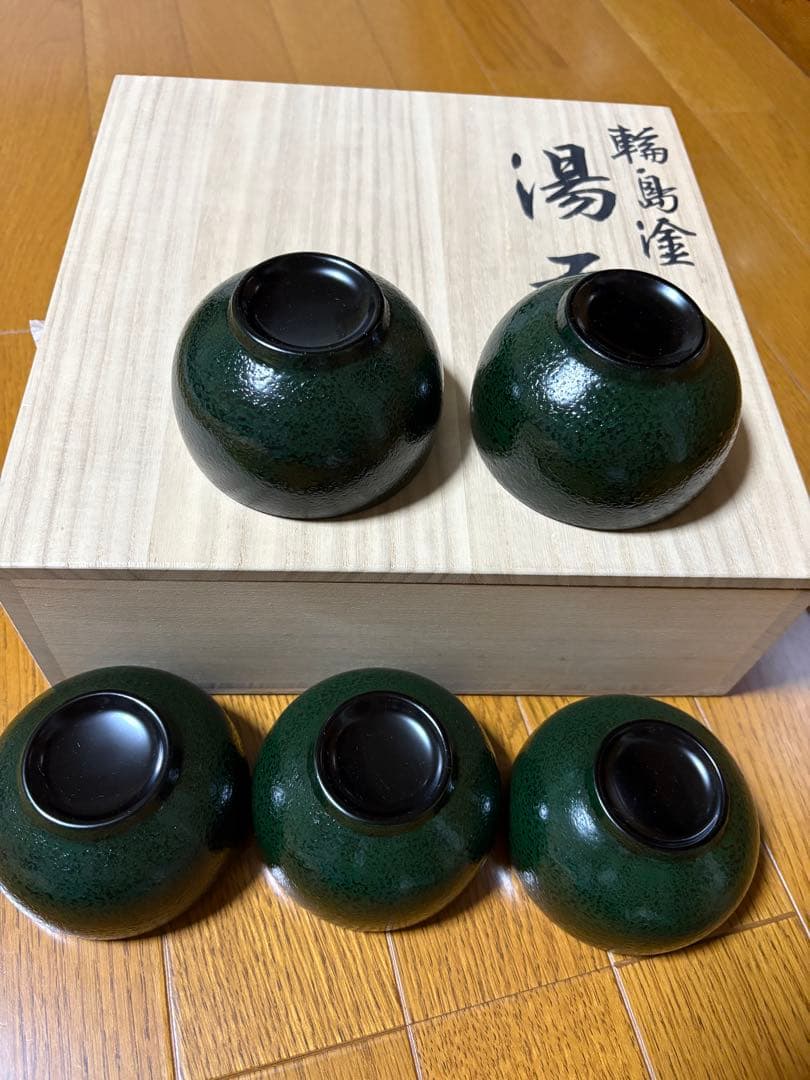 輪島塗　五島屋　湯呑　5個　石目塗り