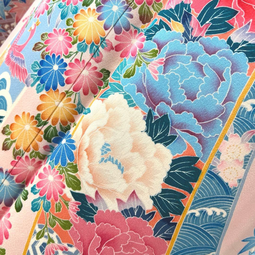 435 振袖フルセット 正絹 難あり 桃 ピンク 水色 紫 カラフル