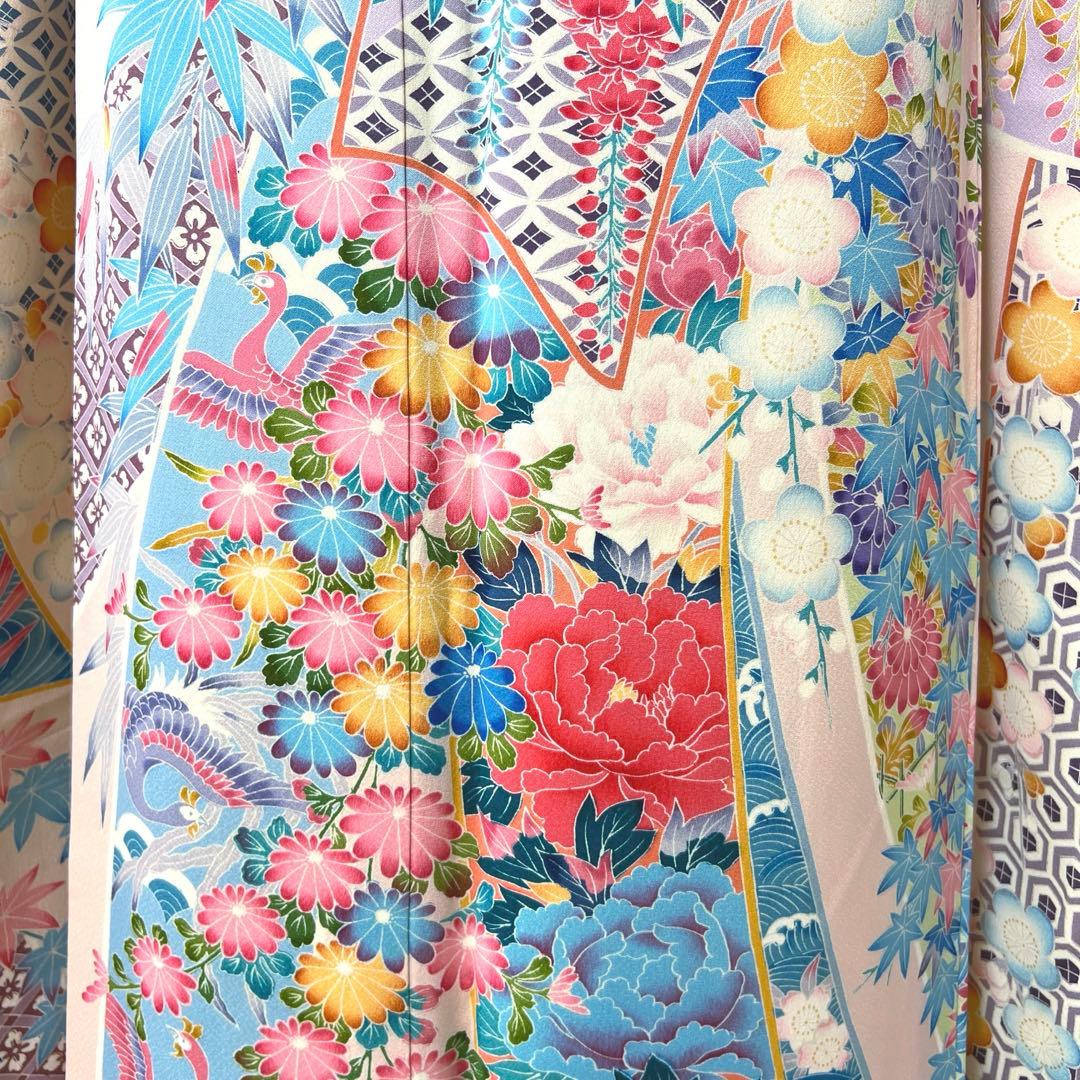 435 振袖フルセット 正絹 難あり 桃 ピンク 水色 紫 カラフル