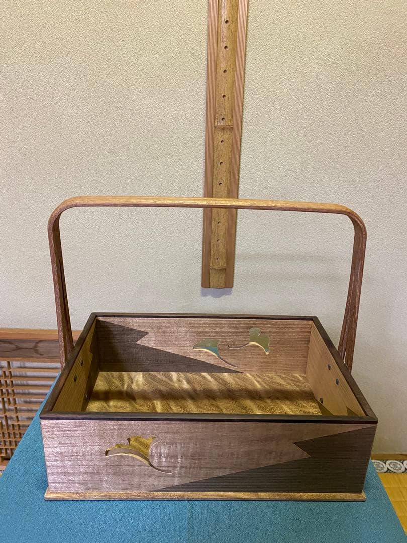 茶道具/莨盆 山本貞斎 鵬雲斎好 銀杏透 手付煙草盆 煙菅2本付