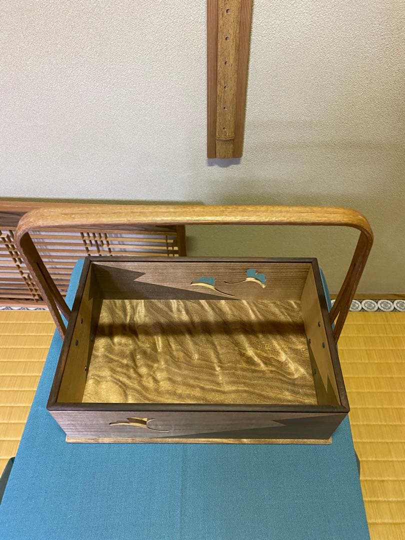 茶道具/莨盆 山本貞斎 鵬雲斎好 銀杏透 手付煙草盆 煙菅2本付