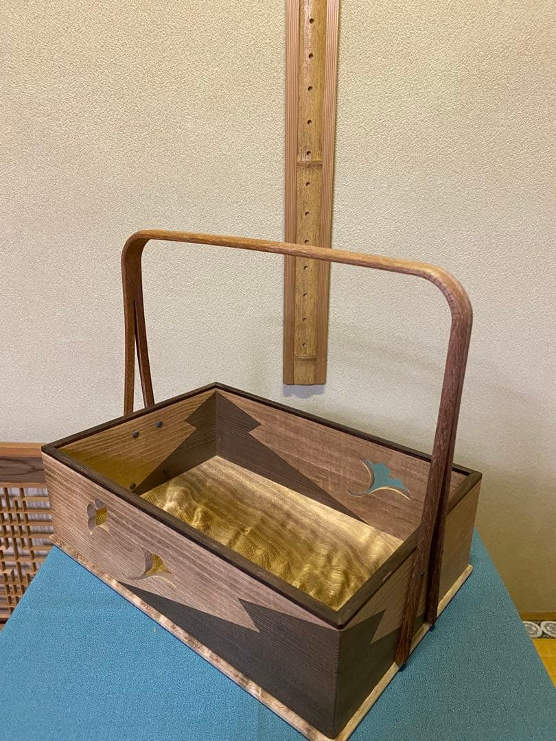 茶道具/莨盆 山本貞斎 鵬雲斎好 銀杏透 手付煙草盆 煙菅2本付