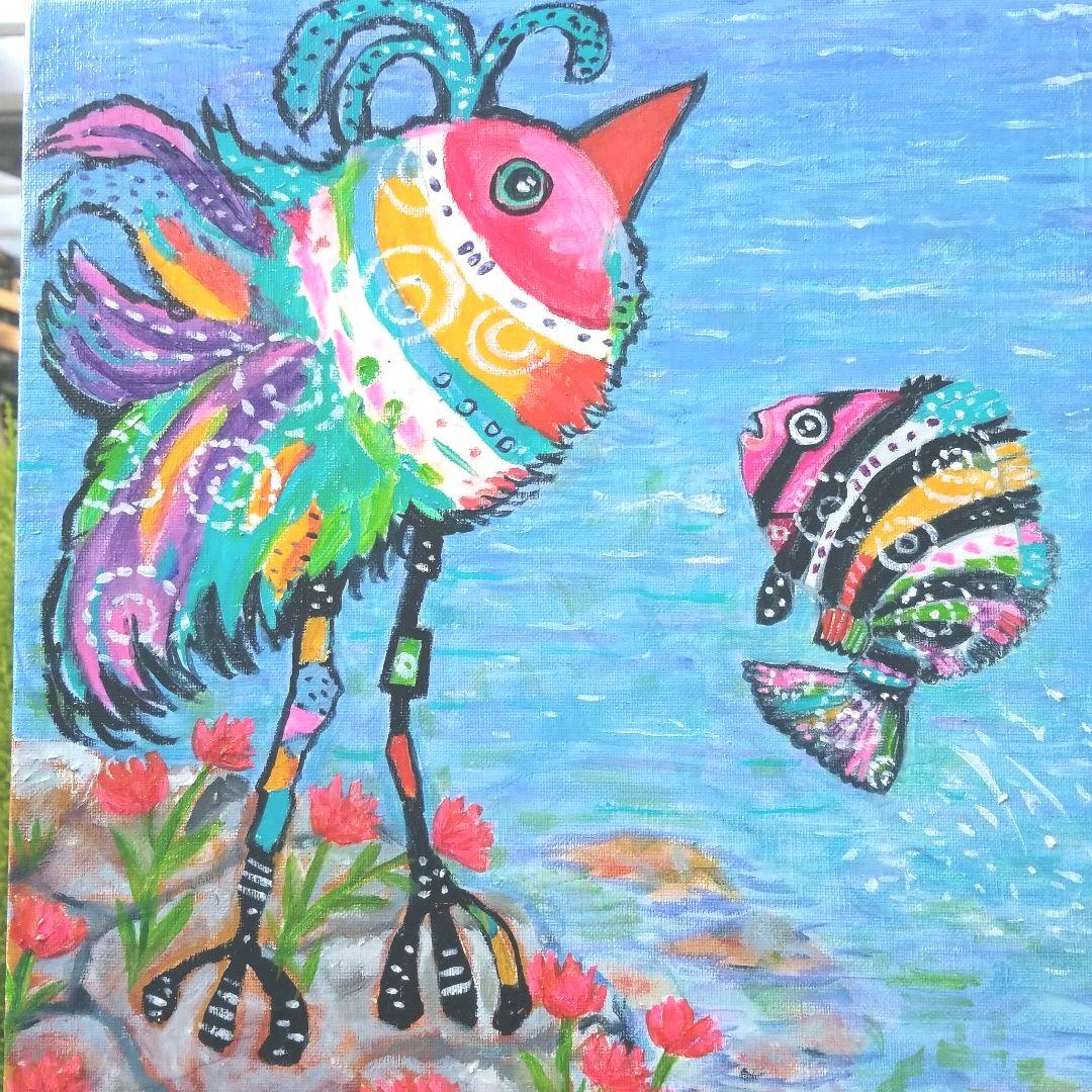 油絵　H確認　海岸の岩場での運命のであい