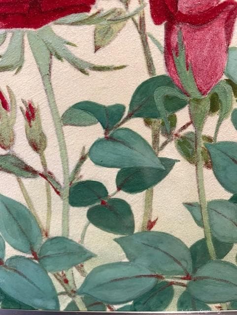 バラの絵 日本画 シルバーのフレーム