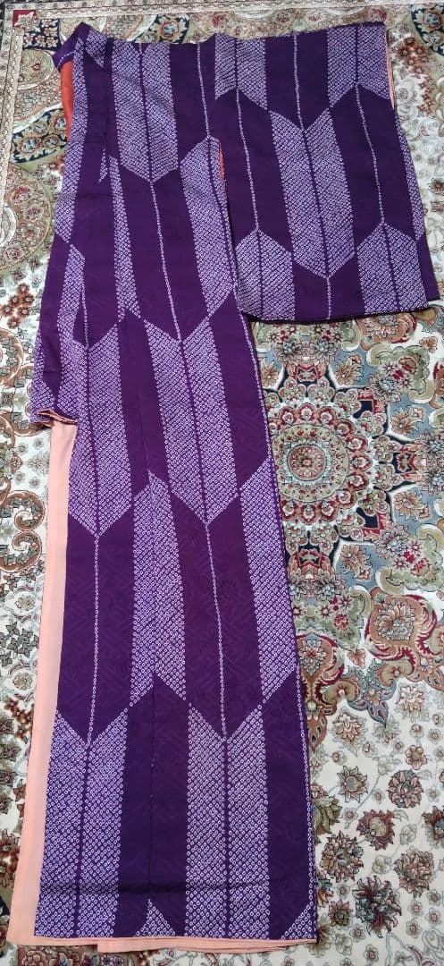 アンティーク　矢絣　紫　正絹　袷　着物　大正ロマン