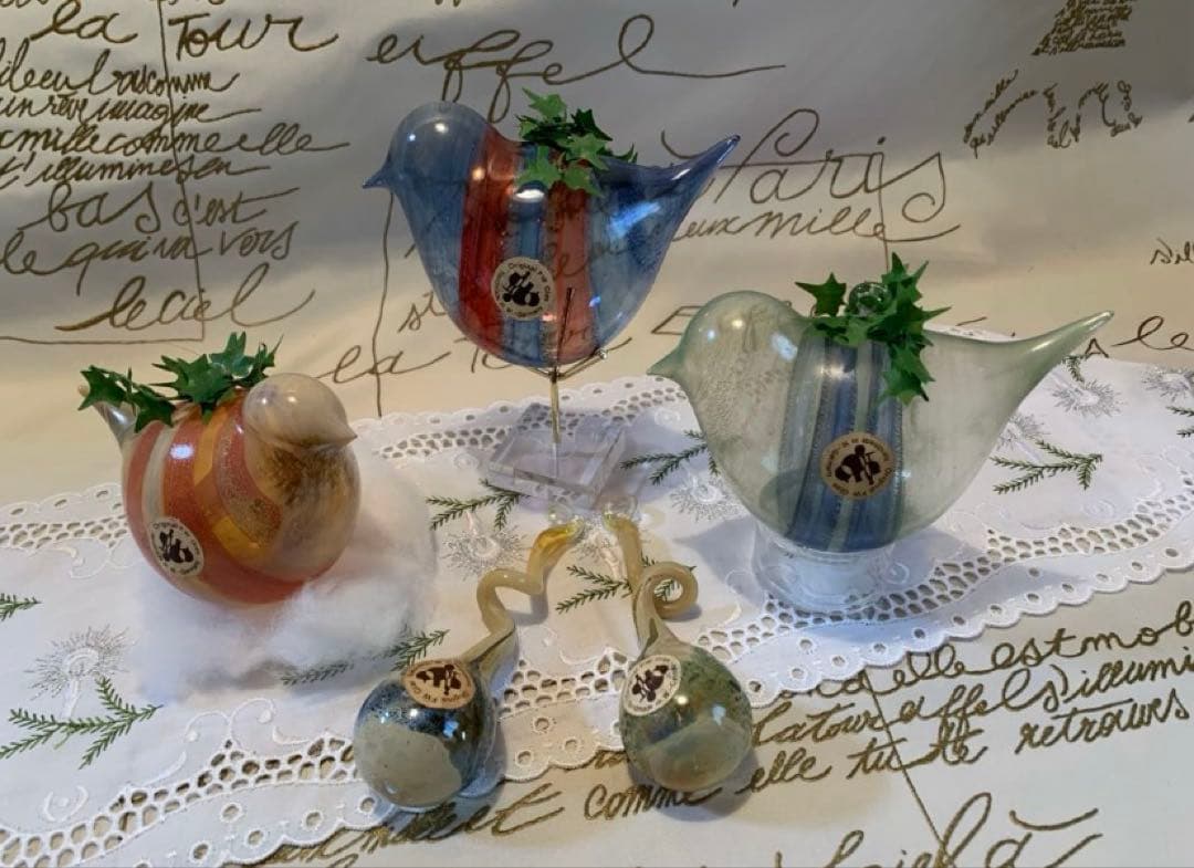 ドイツ製　手書きの卵・可愛いザルツガラスオーナメント4種類セット！