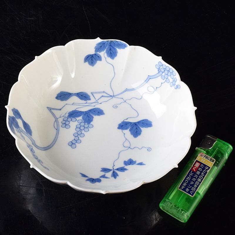 かず　鍋島焼　藍鍋島　葡萄文　五寸皿　時代箱付　V　R8114