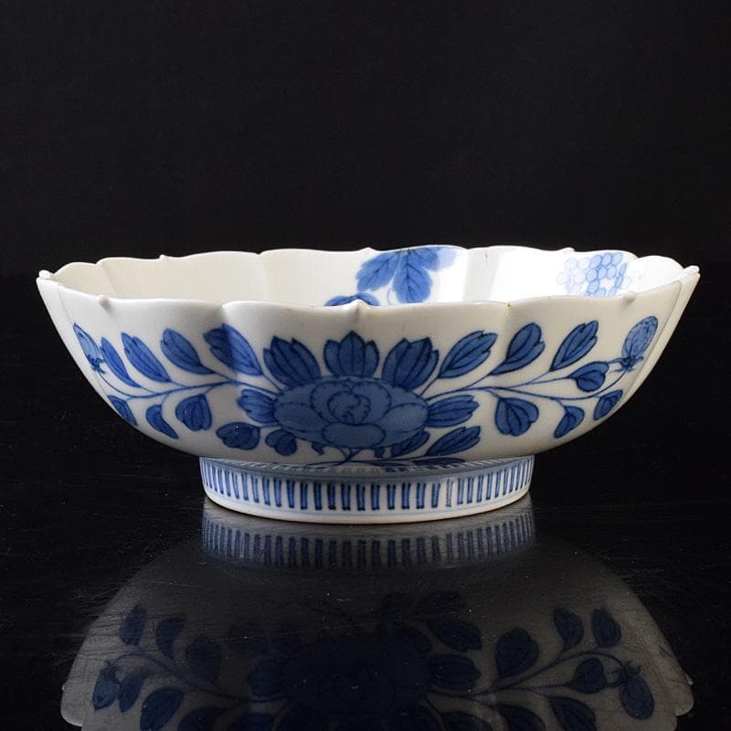 かず　鍋島焼　藍鍋島　葡萄文　五寸皿　時代箱付　V　R8114