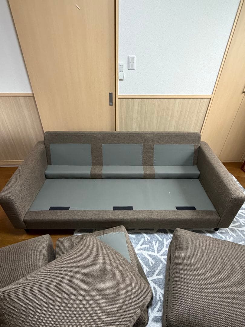 美品 ニトリ N シールド カウチソファ 3人掛け ブラウン ファブリック