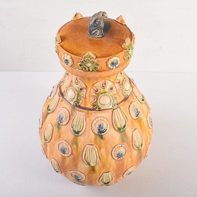 中国　唐三彩　蓋壷　飾壷　C　R8539H