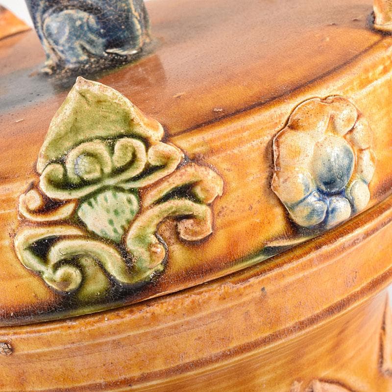 中国　唐三彩　蓋壷　飾壷　C　R8539H