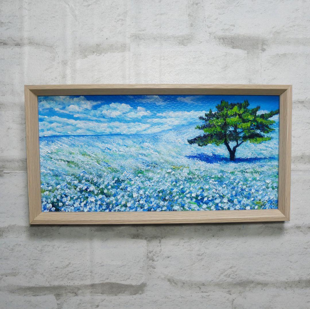 長方形ミニ絵画【ネモフィラの丘】