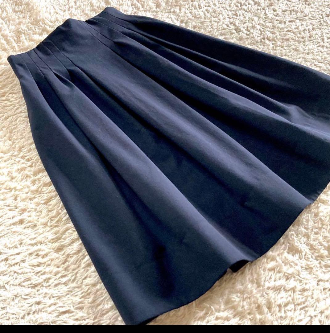 【美品】フォクシー タックフレアスカート 洗える タキシードコルティギャザー