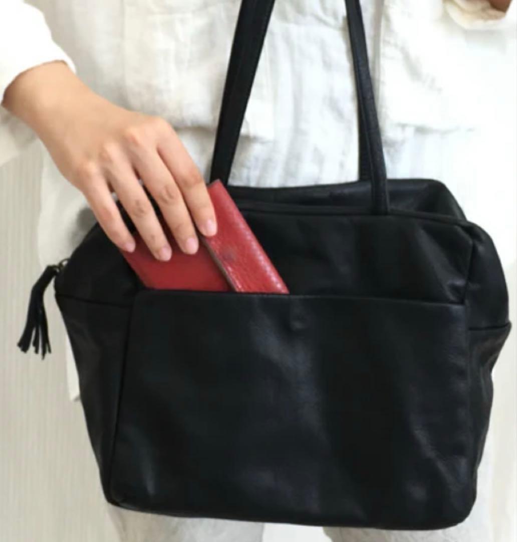 ダンサーカレバッグ　レザーショルダーバッグ　Lサイズ ブラック