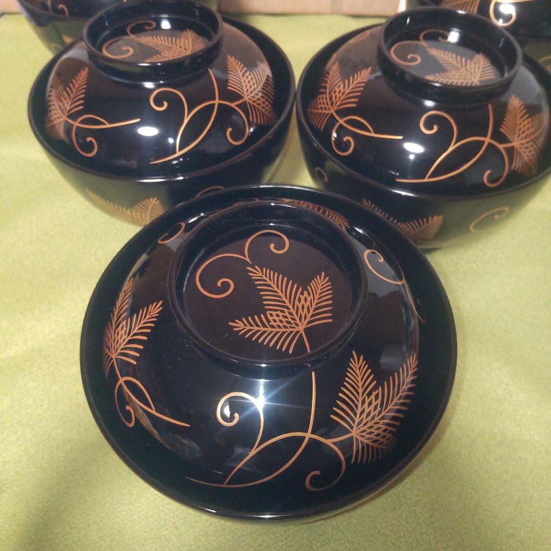 希少 輪島塗 大向高洲堂 松沈金 煮物椀 5客 雑煮椀 合鹿椀 天然木 漆 高級