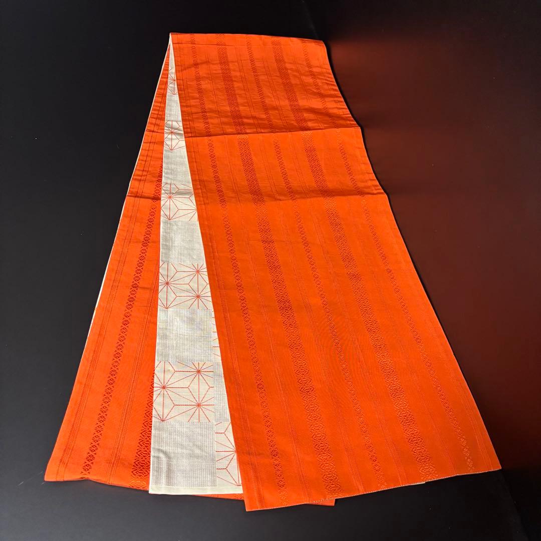 ZY-784 京袋帯 リバーシブル 麻の葉 市松文様 銀糸 献上柄 珍品 高級