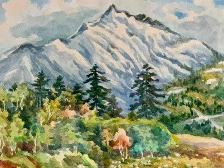 繁野三郎の20号肉筆水彩画「恵庭岳」(1982年作)【真作・新額装・美品】