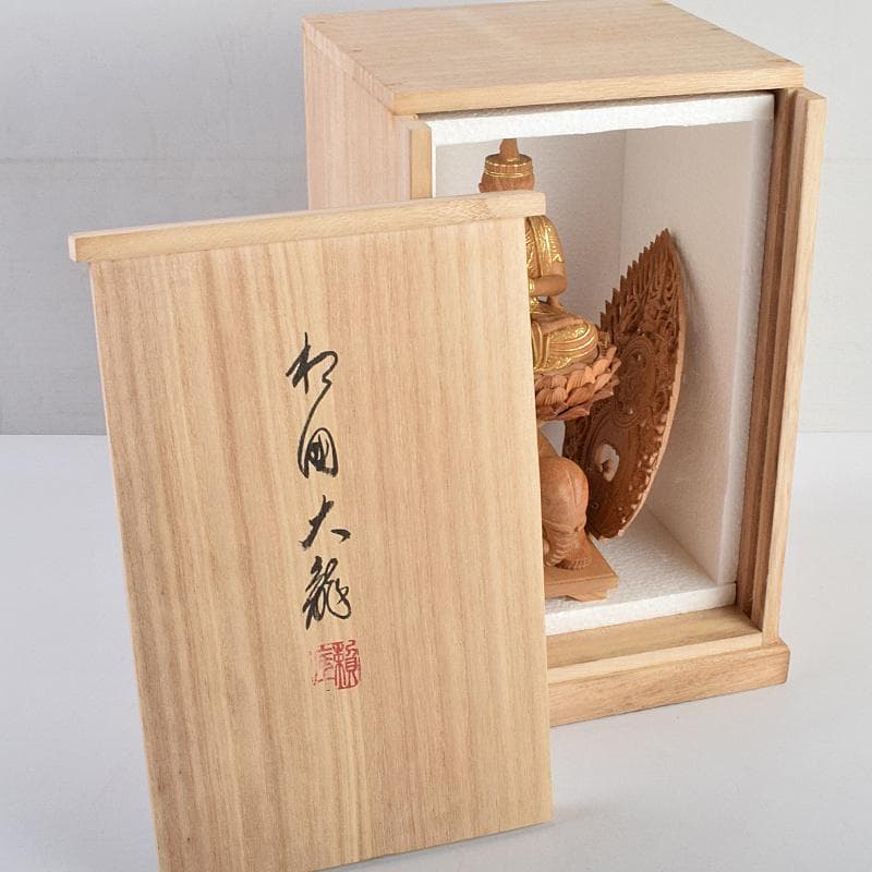 アンバサ松園大龍作白檀　普賢菩薩像　仏像　保証書付　共箱　D　R9410B