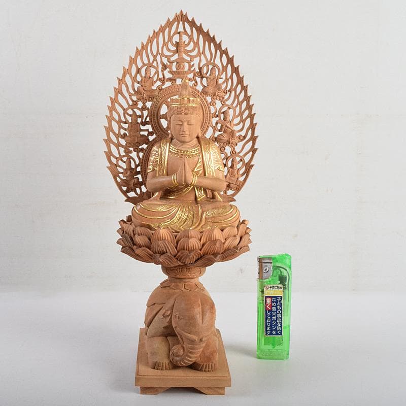 アンバサ松園大龍作白檀　普賢菩薩像　仏像　保証書付　共箱　D　R9410B