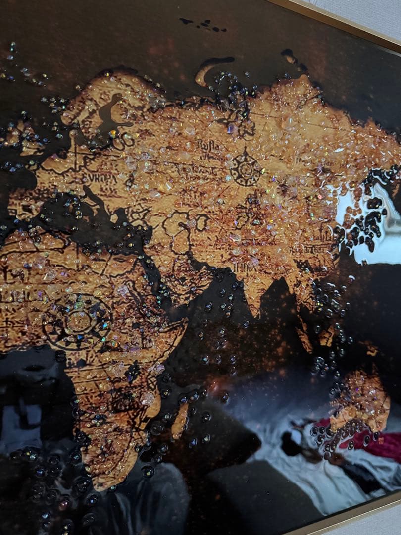 水晶絵　世界地図　アートパネル　クリスタル　立体　絵画　アート　パネル　壁画