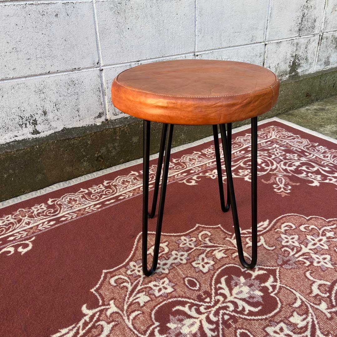 本革レザー座面×鉄脚アイアンレッグ◾️丸椅子 スツール 丸イス