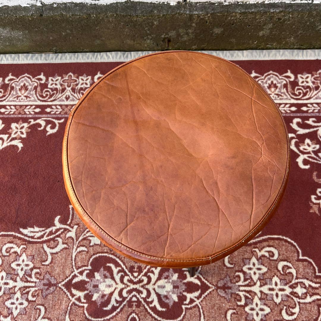 本革レザー座面×鉄脚アイアンレッグ◾️丸椅子 スツール 丸イス