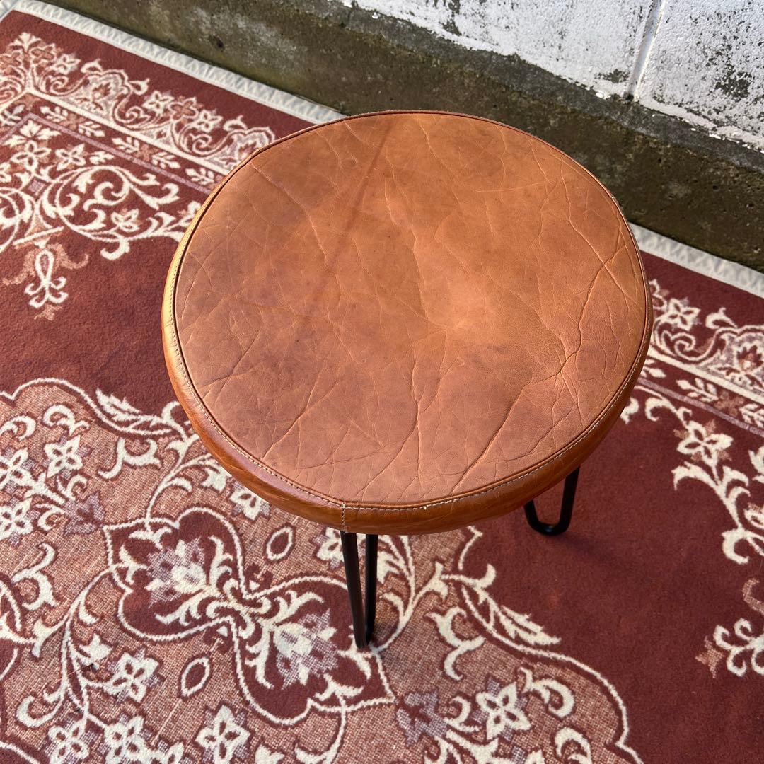 本革レザー座面×鉄脚アイアンレッグ◾️丸椅子 スツール 丸イス