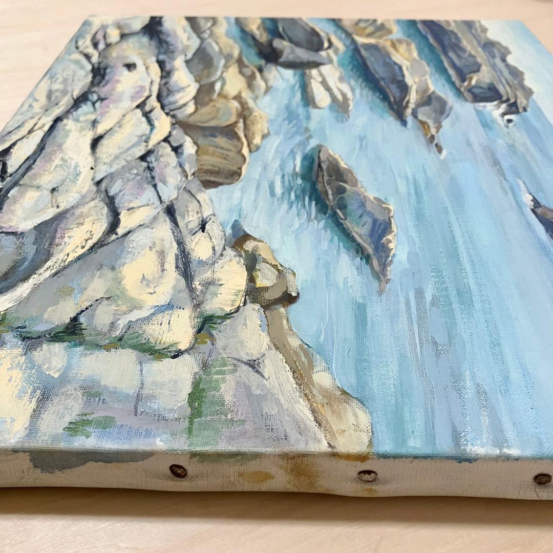 油絵「海岸の風景」F8号大きめキャンバス　絵画　原画　油彩画　夏
