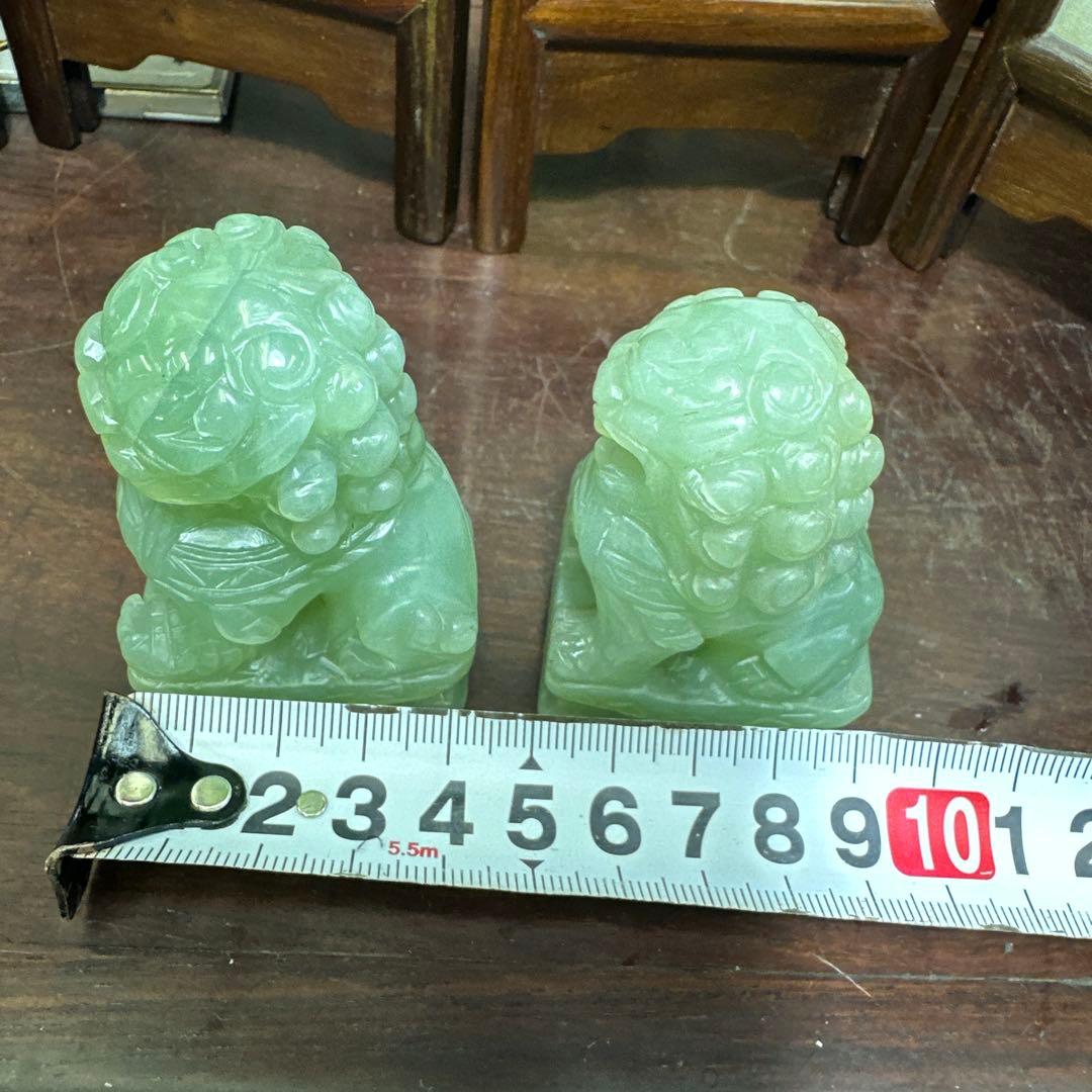 彫刻，置物，玉石，翡翠，獅子像 2体セット