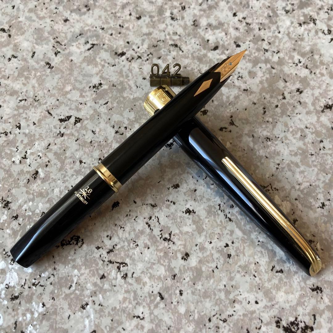 #042 オーバーホール済み 万年筆 PLATINUM プラチナ 象嵌 18k