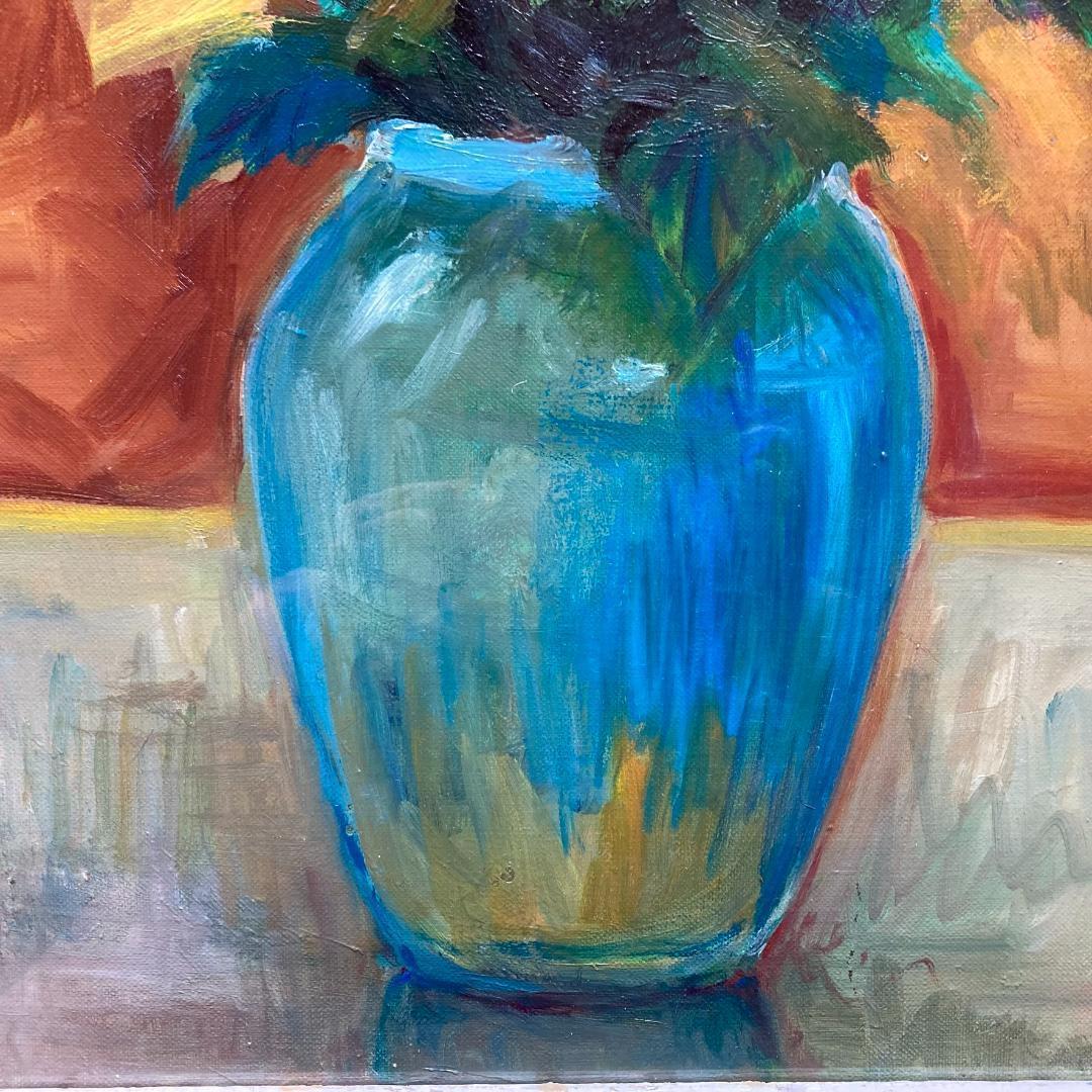 【広瀬寅夫】1984年制作 79歳時の油絵 花瓶の菊花 12号