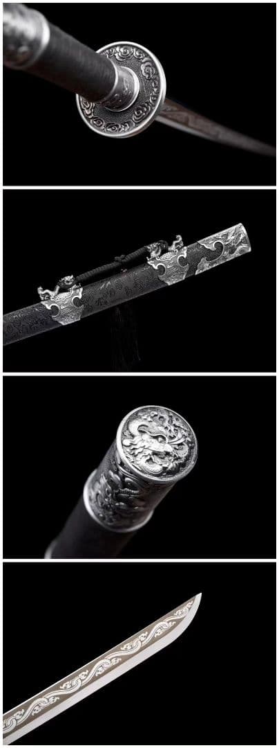 [刺繍春符龍] 繍春刀 牛尾刀 苗刀 手鍛造打 鋼刀 冷兵器 古兵器 両手刀