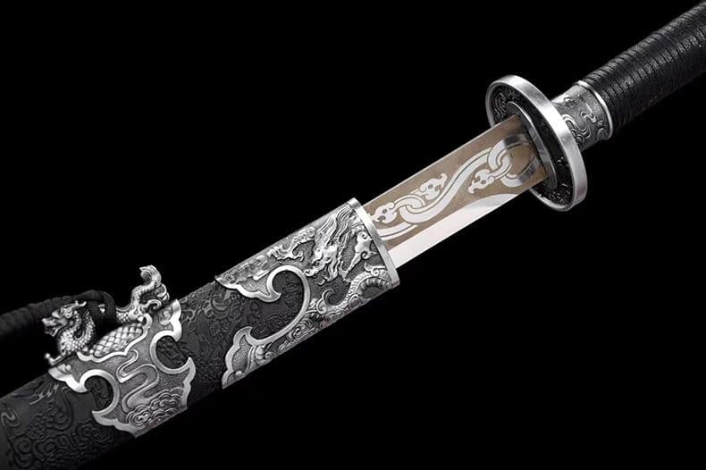 [刺繍春符龍] 繍春刀 牛尾刀 苗刀 手鍛造打 鋼刀 冷兵器 古兵器 両手刀