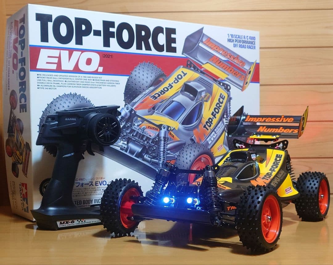 田宮トップフォースEVO.前後LEDライト付＆プロポバッテリー充電器完成品セット